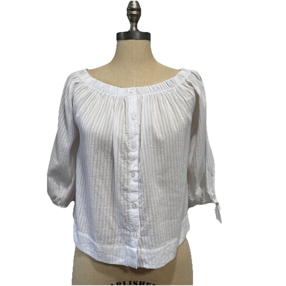 Atmosphere Crop Off Shoulder Top Blouse Women's Size 8 White Stripes Cotton